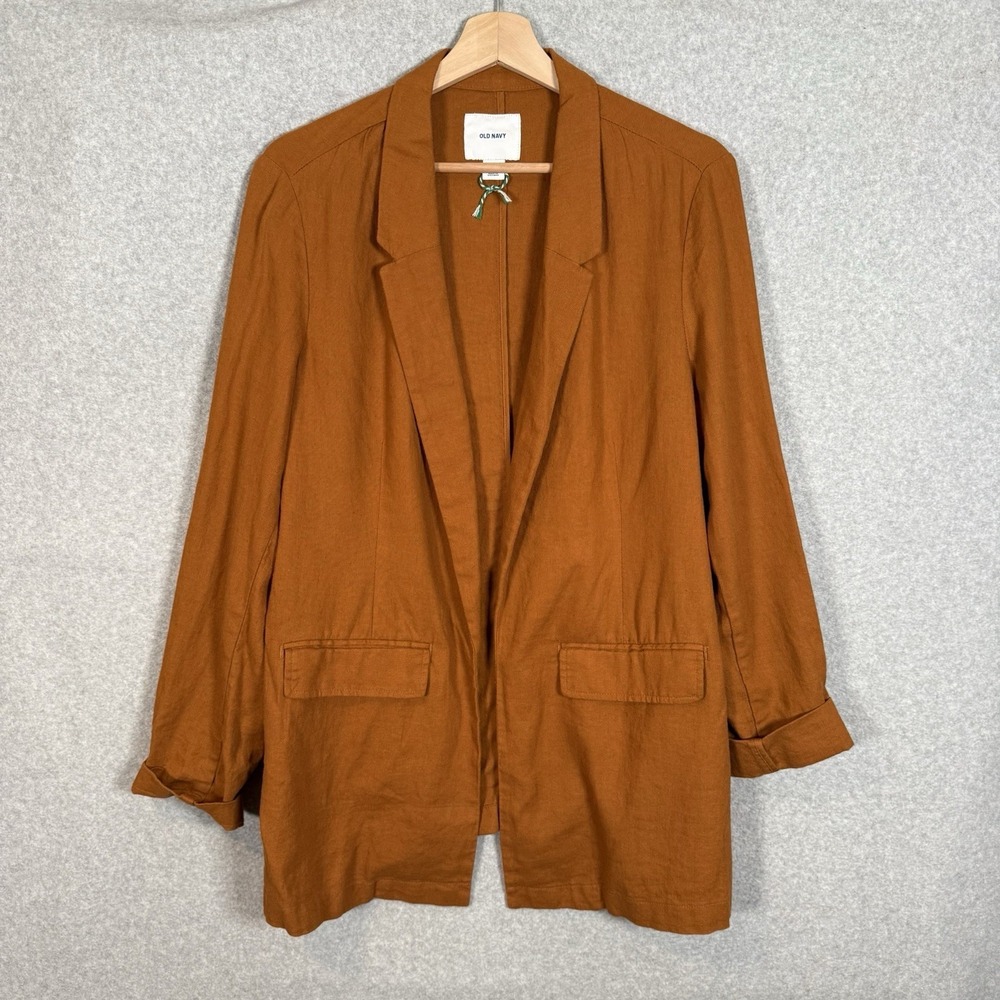 Old Navy Linen Blazer Womens Large Burnt Orange Open Front Lightweight Jacket